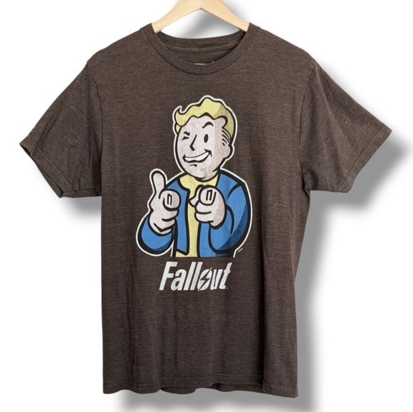 Bethesda Fall Out Graphic Print Tee Medium Brown short sleeve - Picture 1 of 6